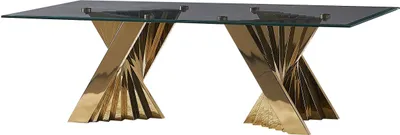 Produktbild von Esstisch im edlen Design große Glasplatte vergoldetes Edelsteinbein 200x100cm