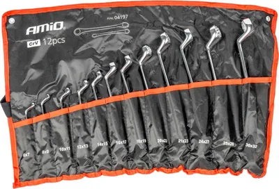Produktbild von Abgewinkelte Ringschlüssel-Set 6-32 mm 12 tlg. CRV-Stahl AMIO-04197