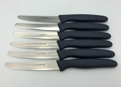Produktbild von 6er Set Giesser Brötchenmesser Tomatenmesser Küchenmesser 3mm Wellenschliff Klinge 11cm - frozen wood