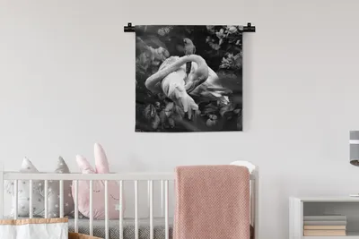Produktbild von MuchoWow® Wandteppich Wandbehang Flamingo - Schmetterlinge - Dschungel - Schwarz - Weiß 60x60 cm Tapisserie Dekoration Wandtuch - Dekorationen - Wand Decke
