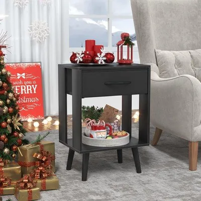 Productafbeelding van Unyqoos® Compacte set van 2 nachtkastjes met 2 lades en een open vak, afmetingen 40 x 30 x 60,3 cm, materiaal: hout/MDF, draagvermogen tot 45 kg – geschikt voor slaapkamers en kinderkamers