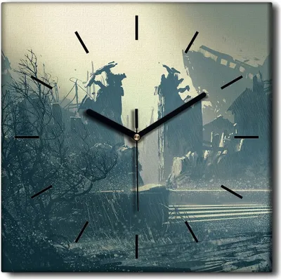 Produktbild von Coloray Uhr auf Leinwand 30x30 cm Wand Uhr Dekoration Wohnzimmer Segeltuch schwarze Hände -Regenstadtlandschaft.