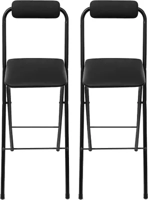 Produktbild von 2er Set Outdoor Barhocker, klappbare Barstühle mit Rückenlehne und Fußstütze, Tresenhocker bis zu 125 kg belastbar, Sitzhöhe 75 cm, Gartenstühle für Balkon, Garten, Poolbereich