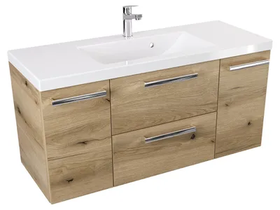 Produktbild von ATHD Wandhängender Waschtischunterschrank mit Waschbecken 100 cm D - Evoke Matt Eiche - Chromgriffe