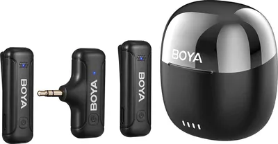 Obrázek produktu pro BOYA BY-WM3T-M2 Bezdrátový mikrofonní systém s 1 přijímačem + 2 vysílači + nabíjecí box, dosah přenosu 100 m, doba trvání 10 hodin, inteligentní potlačení šumu, integrovaná výměnná baterie pro kameru, notebook, pro živé vysílání, rozhovory, vlogy