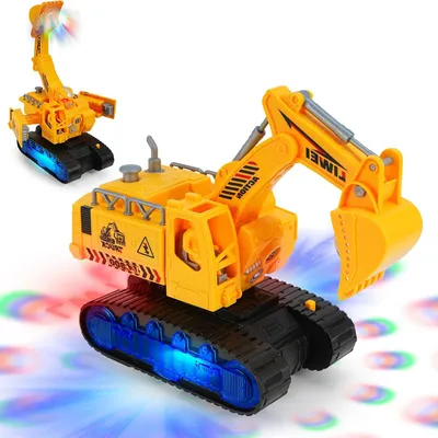Produktbild von OKWISH Spielfahrzeuge, Elektrischer Spielzeug-Bagger für Kinder, Verwandlungsfähiges Baustellenfahrzeug mit 360°-Drehfunktion, interaktives Spielzeugauto