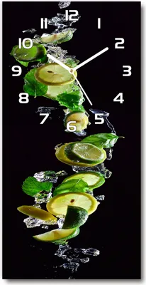 Produktbild von Wanduhr aus Glas – 30x60 cm - Glasbild - Glasuhr - Gehärtetes Glas -Limetten und Zitronen