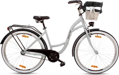 Produktbild von Goetze Style 28 Zoll City Bike, 46 cm Tiefeinsteiger, 1-Gang mit Rücktrittbremse hinten & V-Bremse vorne, LED-Beleuchtung, Rattankorb mit Bezug