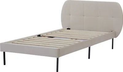 Image de Lit rembourré 'Porvoo' pin velours 90 x 200 cm beige