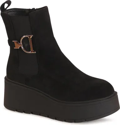 Produktbild von topschuhe24 3128 Damen XXL Plateau Stiefeletten Chelsea Boots, Farbe:Schwarz Velours, Größe:41 EU