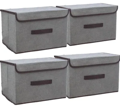 Zdjęcie produktu dla Pojemniki do przechowywania, 4 sztuki - składane - z pokrywą - organizer do szafy - do organizacji przestrzeni - 36×23×24 cm - kosze do przechowywania