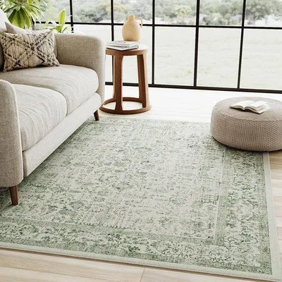 Produktbild von Retro groen wasbaar tapijt 90x150cm Zwart antislip tapijt voor woonkamer en slaapkamer