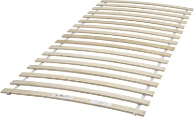 A wooden bed frame slat base is shown against a white background.