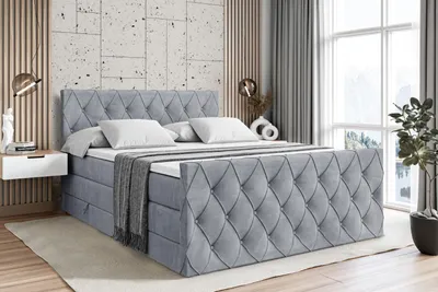 Produktbild von ALTDECOR Boxspringbett mit Matratze und Lattenrost - AMAY KING - 180x200 cm - Grau Samt - Topper, Fußteil, Polsterbett mit Bettkasten, Bett mit Stauraum H3 - und H4 - Matratze, Doppelbett, Springboxbett