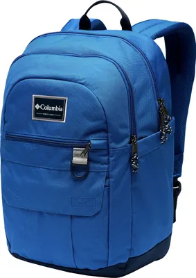 A blue backpack is shown against a white background.