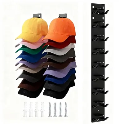 Produktbild von Cap Halter Wandhalterung für Caps & Hüte,2er Stabile Cap Halterung für Mützen Aufbewahrung,Praktische Hutablage mit Haken,Cap Organizer,Schwarz