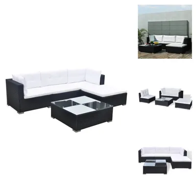 Produktbild von vidaXL 5-tlg. Garten-Lounge-Set mit Kissen Poly Rattan Schwarz -  Gartenmöbel-Sets