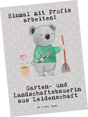 Produktbild von Mr. & Mrs. Panda Postkarte Garten- und Landschaftsbauerin Leidenschaft - Grau Pastell - Geschenk, Gärtnerei, Postkarten, Gärtnerin, Gartenbau, kunstkarte, Spruch, Lustig
