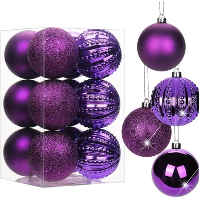 Productafbeelding van Kerstballen, 8 cm, paars, 12 stuks, breekvrij, kerstversiering, kunststof
