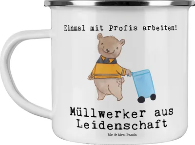 Produktbild von Mr. & Mrs. Panda Pott Müllwerker Leidenschaft - Weiß - Geschenk, Blechtasse, emaillebecher, Müllmann, Lustig, Spruch, becher emaille, Haferl, Witzig, Müllfahrer, Teetasse