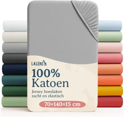 Productafbeelding van Baby- en kinderlakens Laleni, jersey-spannenlakens, 70 x 140 cm, geschikt voor babybed en kinderbed, 100% katoen,  gecertificeerd, set van 2, grijs