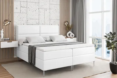 Produktbild von ALTDECOR  Boxspringbett mit Silber Füßen, Matratze und Lattenrost, Boxbett, Topper, Polsterbett mit Bettkasten, Bett mit Stauraum H3-Matratze, Doppelbett - AURA-FS- 160x200 - Weiß Kunstleder
