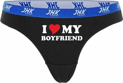 Produktbild von Damen Thong Slip - Boxer-0071-woman-black-v-M - schwarz - M - vorn - I love my Boyfriend - lustiges Motiv - Spruch - Unterwäsche - Unterhose - Freizeit - lustig