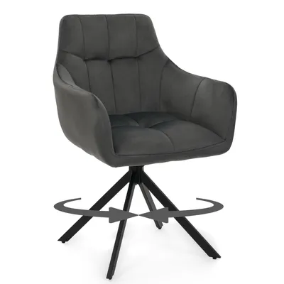 Produktbild von NEW HOME FANO X Drehstuhl mit Rückstellfunktion, gepolsterter Stuhl für Esszimmer und Wohnzimmer – grau – Velours