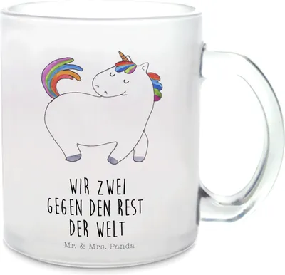 Produktbild von Mr. & Mrs. Panda glastasse Einhorn Stolzieren - Transparent - Geschenk, Unicorn, Pferd, Trinkglas, Freundin, Einhörner, Teetasse, Bunt, Tee Tasse, Häferl, Glas, Haferl