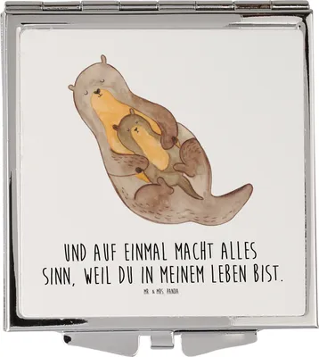 Produktbild von Mr. & Mrs. Panda Schminkspiegel Otter Kind - Weiß - Geschenk, Tochter, Handtaschenspiegel, Geburt, Mutter, klein, Klappspiegel, Kosmetikspiegel, Familie, Frauen Spiegel