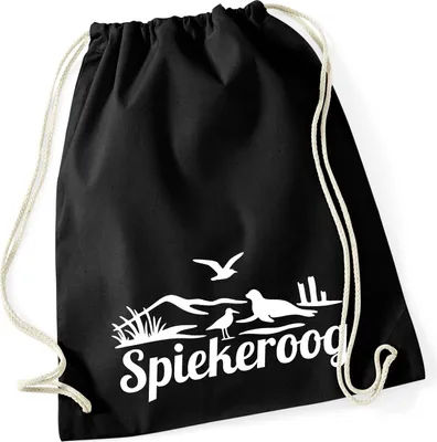 Produktbild von Huuraa Turnbeutel Spiekeroog Strandmotiv 12 Liter Black Baumwolle Rucksack Geschenkidee