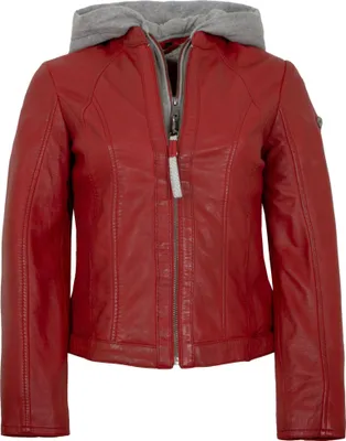 Produktbild von Mauritius - Damen Lederjacke Lammnappa Kapuze rot : L