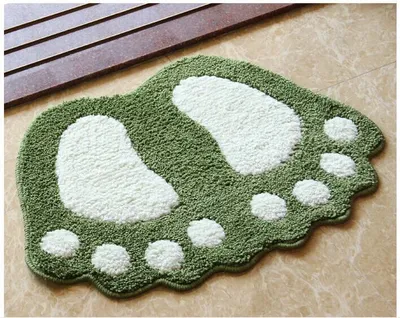 Image de Tapis de bain antidérapant Big Feet Tapis de douche de salle de bain Shaggy Carpet Absorbent Tapis de sol (48 * 67CM, vert)