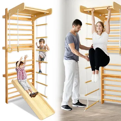 Obrázok produktu pre YUENFONG drevené steny lezecká stena lezecká stena fitness gym stena vrátane montážneho príslušenstva, športové vybavenie pre deti a dospelých, 215x82x6cm