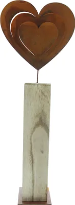 Produktbild von Dekosäule Rostherz Holz 72cm – Metall-Herz Rost Optik