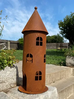 Produktbild von Edelrost Windlicht Turm auf Bodenplatte groß - Höhe 58 cm
