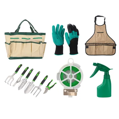 Produktbild von Gartenwerkzeugset 11-teilig, Gartengeräte aus Aluminiumlegierung mit Gartentasche, Gartengeschenk für Frauen & Männer