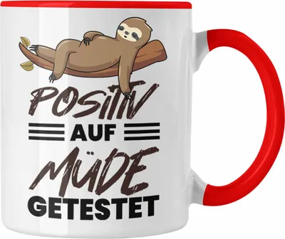 Produktbild von Trendation - Positiv Auf Müde Getestet Lustige Tasse für Frauen Männer Geschenk Kollegin Freundin Lusiger Faultier Becher (Rot)