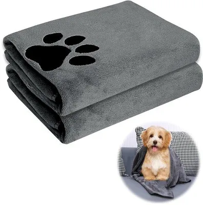 Productafbeelding van Unyqoos® Microvezel handdoeken voor huisdieren, snel drogend en absorberend, set van 2, 75 x 35 cm – zacht, machinewasbaar, geschikt voor honden en katten