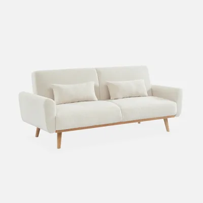 Produktbild von sweeek - 2-3-Sitzer Sofa mit Bouclé-Bezug Schlaffunktion und Holzbeinen  - Creme