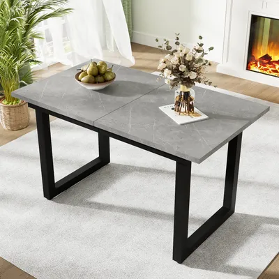 Produktbild von Flieks Esstisch, Holz-Metall, Grau, Rechteckig, Industriestil, 140/180x80x75cm, verstellbare Füße, 100 kg