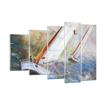 Produktbild von Bilder auf glas - 5 Teile - Segelboot Bild Regatta - 150x100cm - Glasbilder - Wandbilder - Bilder - zum Aufhängen bereit - Wanddekoration aus Glas - Glas Bilder - Wandbild auf Glas - GEG150x100-4134