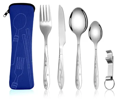 Produktbild von Campingbesteckset, 6-teiliges Edelstahlbesteck für Reisen und Camping
