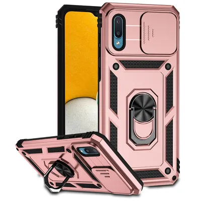 Immagine prodotto di Custodia per Samsung Galaxy A02 a doppio strato con copertura scorrevole della fotocamera e supporto ad anello Rosa