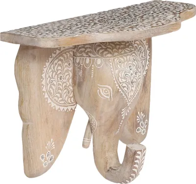 Produktbild von Marrakesch Handgeschnitztes Elefanten Wandregal Weiss aus Holz 38 cm groß | Boho Deko Wanddeko Anshan einsetzbar als Hängeregal Schweberegal schmal im Flur oder Nachttisch hängend im Schlafzimmer