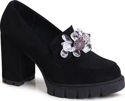 Produktbild von topschuhe24 2887 Damen Velours Loafer Pumps Plateau High Heels , Farbe:Schwarz, Größe:38 EU