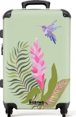 Obrázok produktu pre NoBoringSuitcases.com® Veľký kufor - Zelený s tropickou potlačou - Kombinovaný zámok TSA - Pevná škrupina na kolieskach - 72 litrov - Cestovný kufor - 66 cmKufr Medium 67x43x25 cm, 72L,