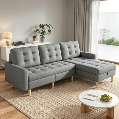 Produktbild von STILVORA Ecksofa mit Stauraum und wechselbarer Chaiselongue, L Sofa 3-Sitzer mit Stauraumfach, Wohnzimmersofa aus Vliesstoff für kleine Wohnungen