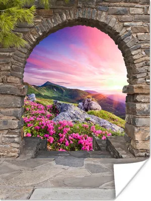 Produktbild von MuchoWow® Poster Landschaft - Aussicht - Blumen - Berg 60x80 cm - Schlafzimmer Dekoration