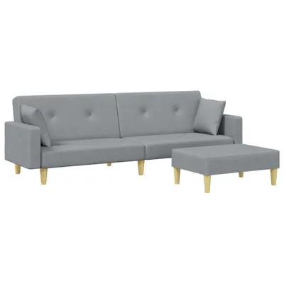 Imagen del producto de Sofá cama de 2 plazas con reposapiés, color gris claro, tapizado en tela